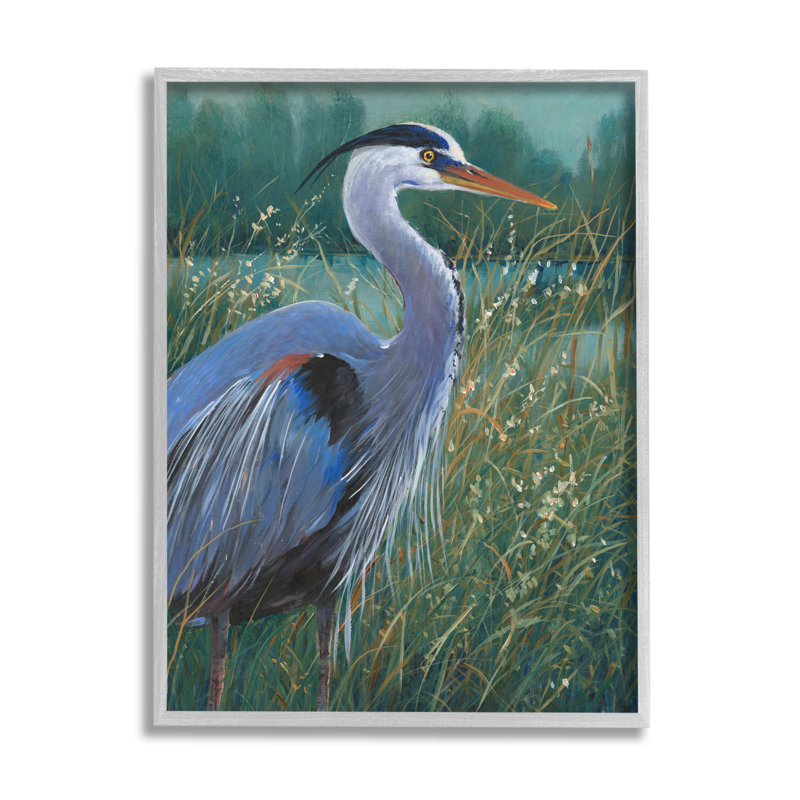 Heron Landscape, peinture sur bois encadrée, Estampe numérique Farmhouse, H 14 po x l 11 po x P 1,5 po