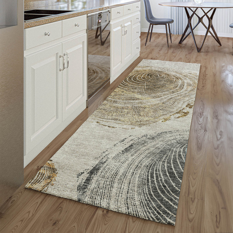 Tapis taupe Prisco lavable à la machine de qualité supérieure, Tapis de couloir 2 pi 3 po x 7 pi 6 po