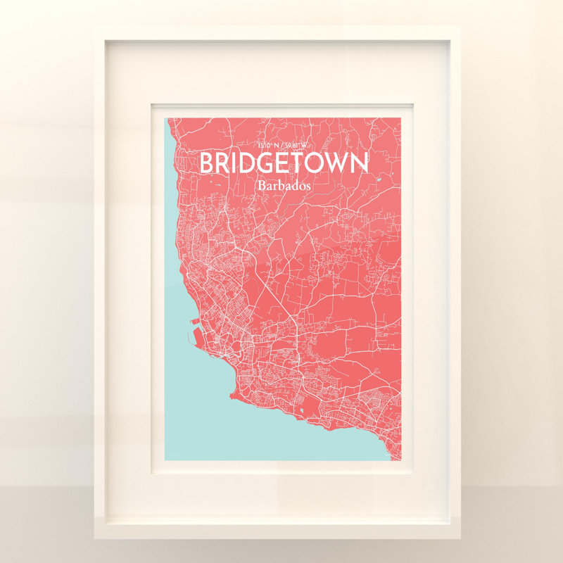 «Bridgetown City Map», impression, Rose / bleu bébé, H 24 po x l 18 po