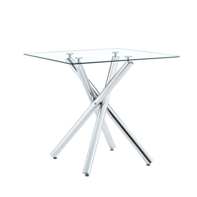 Table de bar polyvalente à pieds croisés, en métal électroplaqué et verre trempé arrondi, idéale pour îlot de cuisine et petits espaces. Conception légère et stable, usages multiples, plateau moderne pour les repas. Pieds antidérapants.