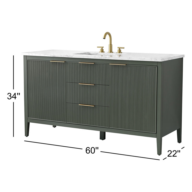 Emma 60" W Single Vanity, Vintage Green/Brushed Bronze