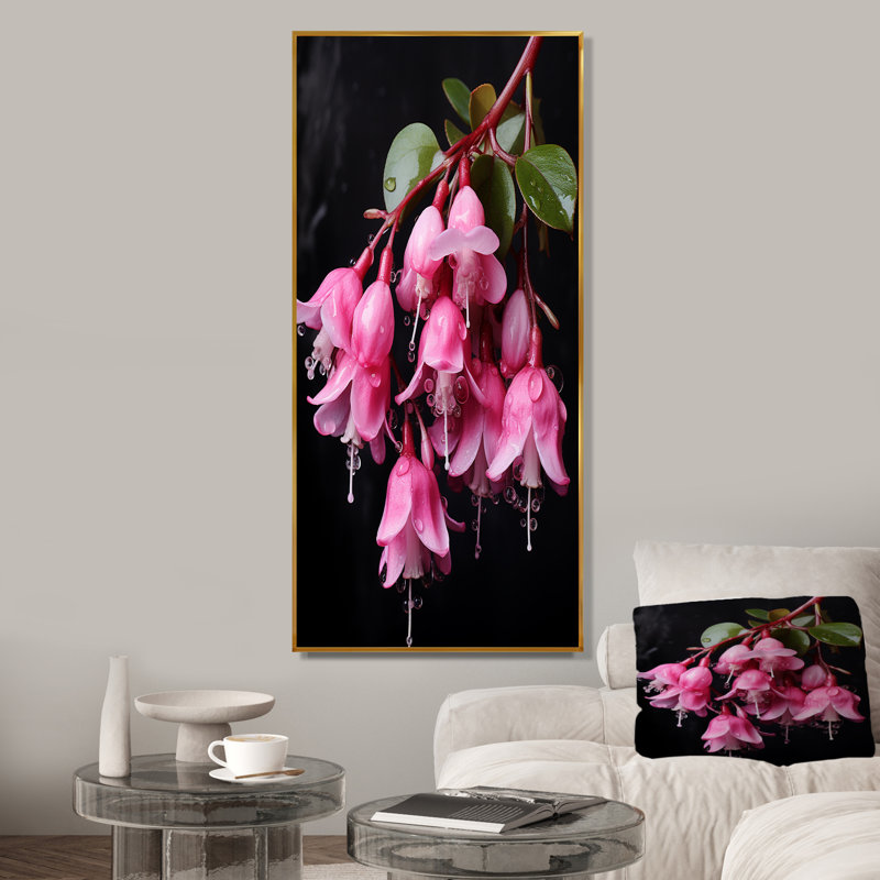 Rose fuchsia fleurs Ladys Eardrop - Fuschia Wall Art, H 20 po x l 12 po, Encadrement doré