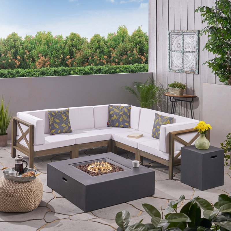 Acacia 5 - Person Modular Patio Conversation Sets with Cushions, Gray Frame / White Cushion