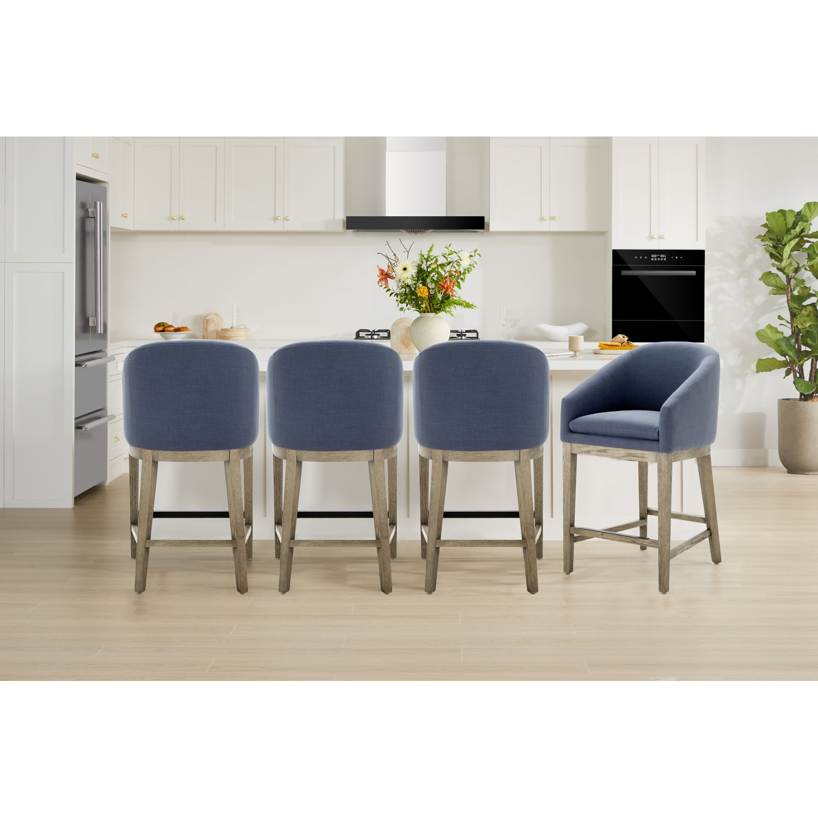 Bethea 26" Bar Stool, Effie Indigo Performance Linen