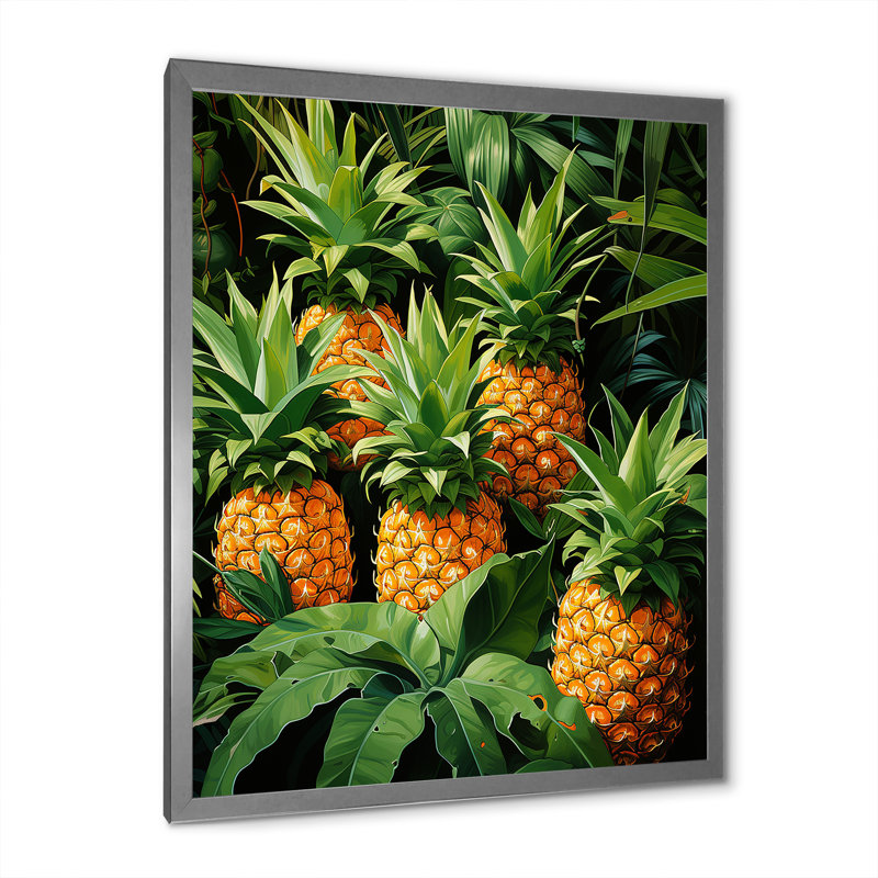 Pineapple Paradise III - Ananas, art mural, H 32 po x l 24 po x P 1 po, Cadre photo argenté