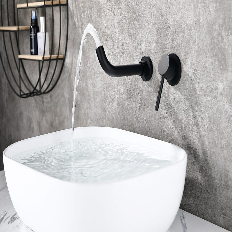 Matte Black Wall Mount Bathroom Faucet, Robust Metal Construction, 2 Holes Single Handle With Rust Finish And Easy Assembly Mounted Faucet For Bathroom, Black, Strong Brass, Efficient Water Flow