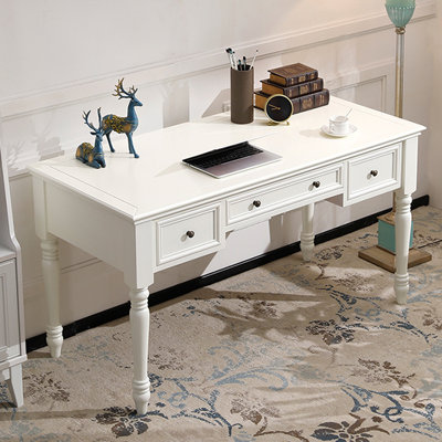 White Rectangular Solid Wood with 3 drawers desk