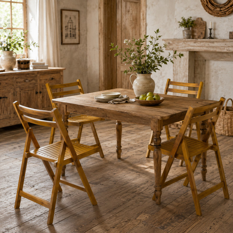 Ensemble de 4 chaises pliantes en bois massif Inbox Zero Lastra