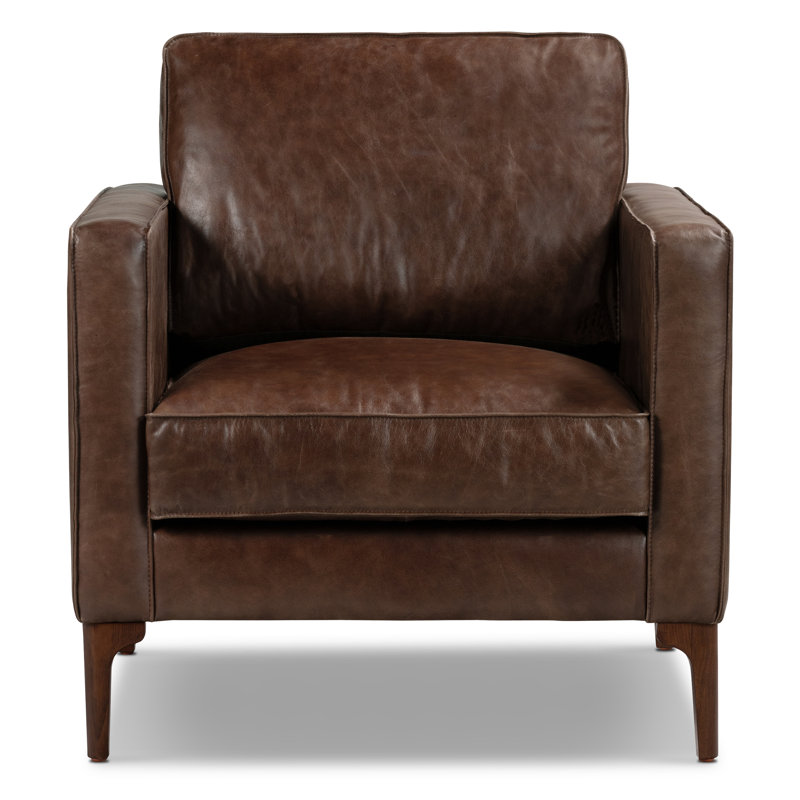 Mateo Full-Grain Genuine Italian Leather Armchair, Chocolate Brown Genuine Leather