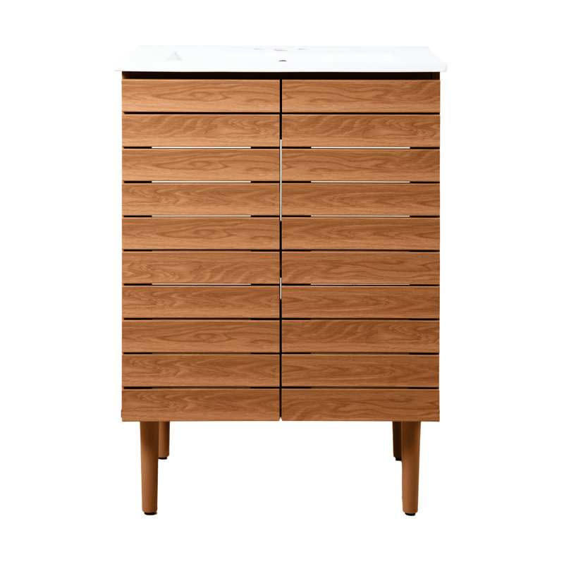 Aubert 24'' Single Bathroom Vanity with Ceramic Top, Brown