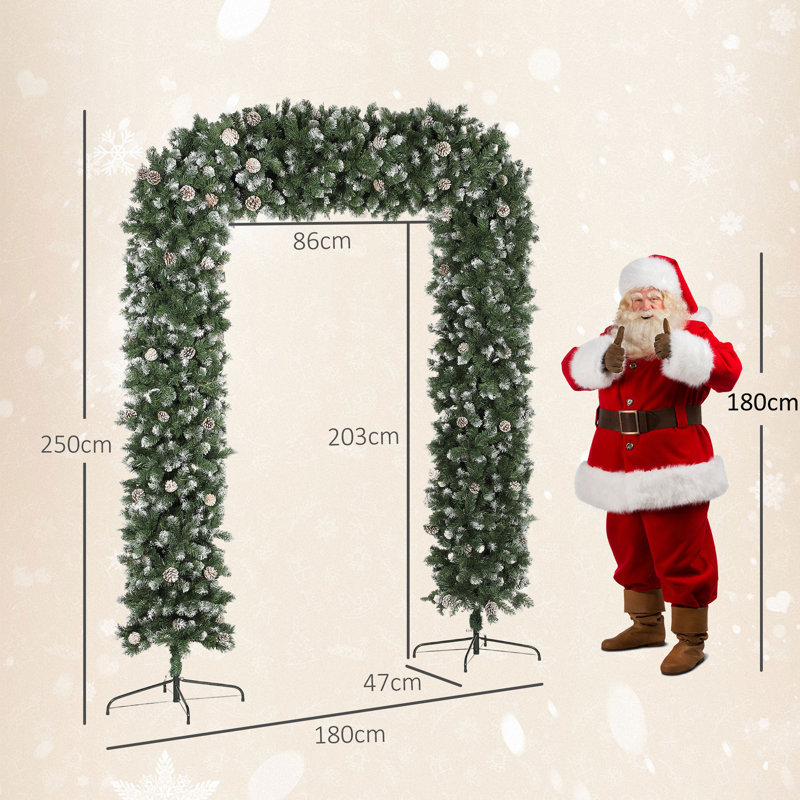 HOMCOM 8.2 ft Snow Frosted Christmas Tree Arch Doorway Decor Indoor Green, 250cm H x 180cm W x 23.6cm D