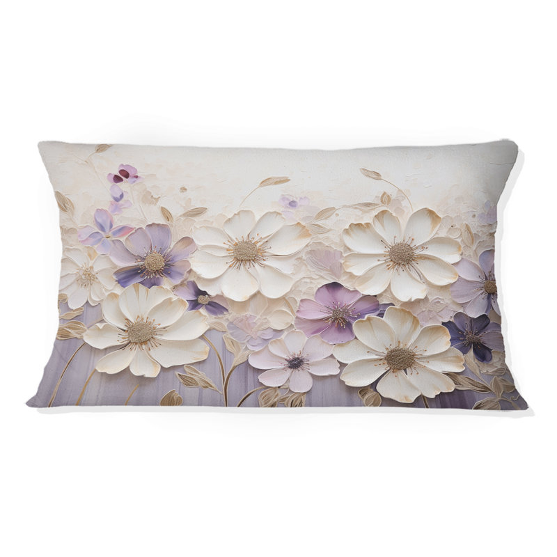Coussin Beige et mauve orné Violets I - Violets