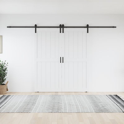 Manufactured Solid Wood Paneled Double Sliding Barn Doors With Installation Hardware Kits， Assemble Required