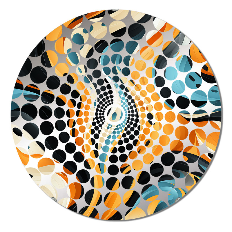 Rétro futurisme en vagues oranges et bleues - Miroir décoratif à cercles concentriques, 31,4 po x 31,4 po