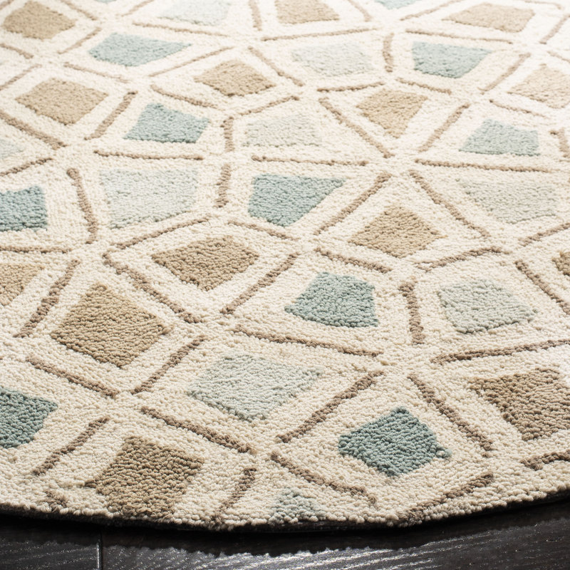 Tapis bleu en coton touffeté à la main Spring Wheel, Rond 6 pi