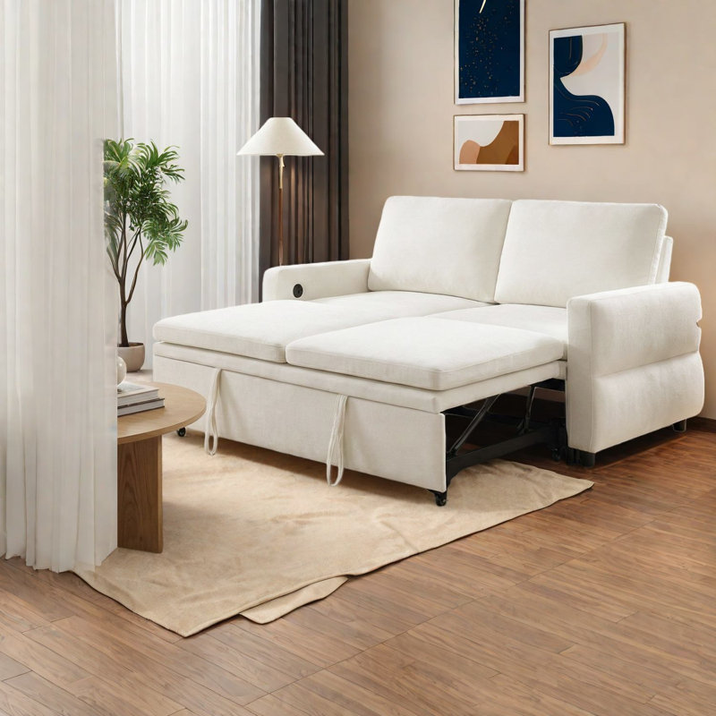 Canapé-lit convertible 62,75 po en chenille, maison réglable moderne