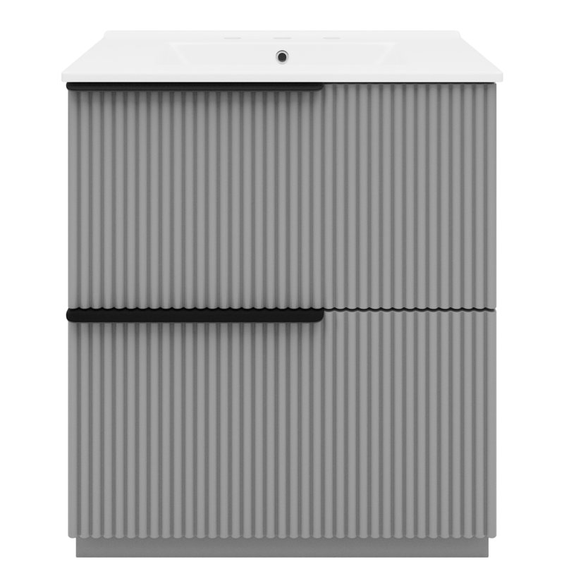 30" Bathroom Vanity In Gray, With Ceramic Sink, Dual System, Soft Close Function, Fluted Design, Spill Basin, 8" Pre-Drilled Faucet Holes, 17.5" , -Proof Structure Gray Extension Drawers, Slides,