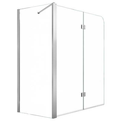 Bathtub Shower Door 27.5"/47"W x 55"H Semi-Frameless Bi-Fold Tub Door, 1/4" Clear Tempered Glass, 180° Folding, 1 Fixed and 2 Foldable Panels, Easy-Clean Nano Coating, Silver