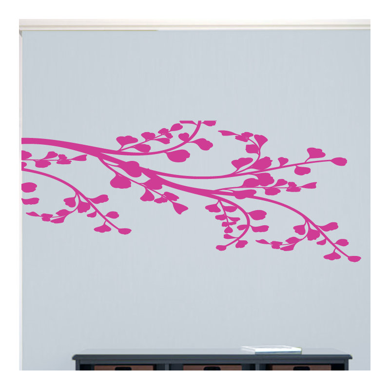 Adhésif décoratif coin branche feuillue, Rose vif