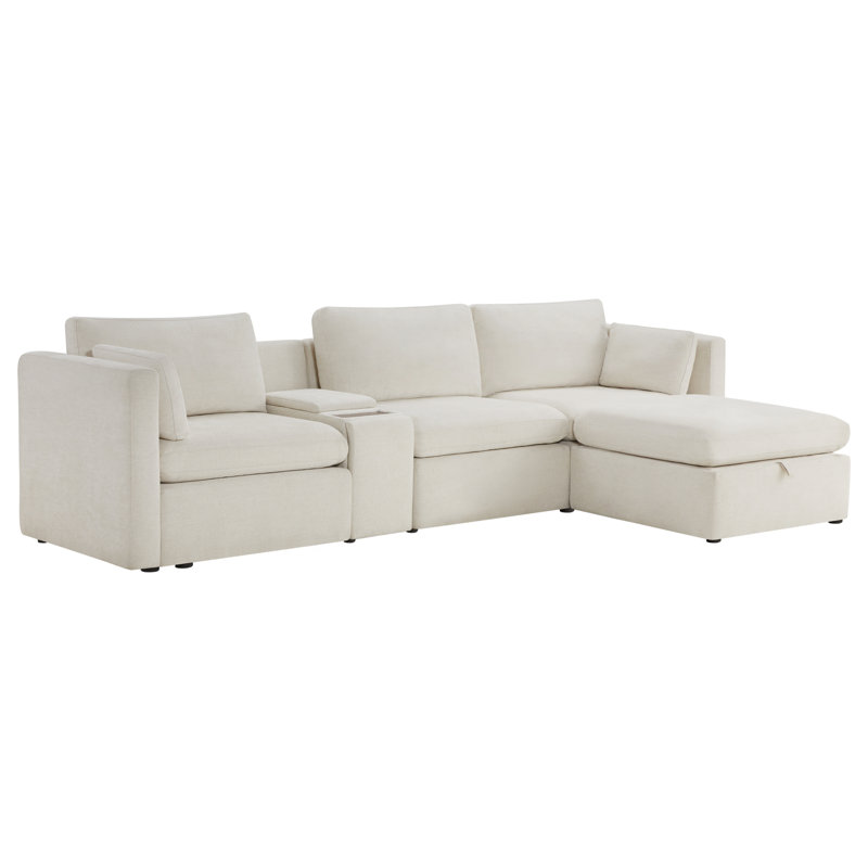 Winfree 4- Piece Upholstered Sectional With Console, Linen Polyester