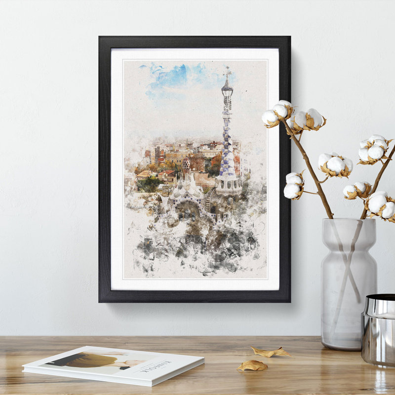 Parc Guell in Barcelona Spain - Framed Print, 33cm H x 24cm W x 2cm D, Black Framed