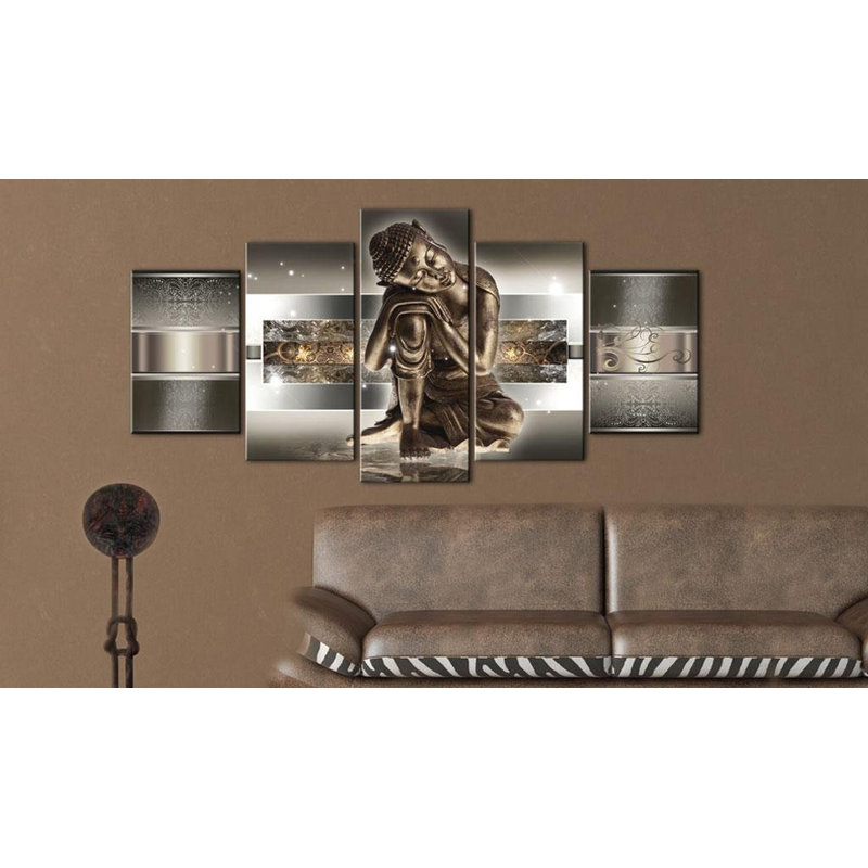 «Sleeping Buddha», ensemble de 5 impressions sur toile tendue, H 40 po x l 80 po x P 1 po, Brun