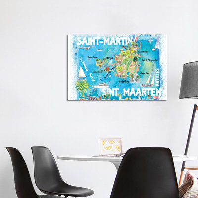 Saint-Martin Sint Maarten Antilles Illustrated Caribbean Map With Highlights Of West Indies Island Dream By Markus & Martina Bleichner - Wrapped Canvas Graphic Art by Markus & Martina Bleichner - Wrapped Canvas Gallery-Wrapped Canvas Giclée