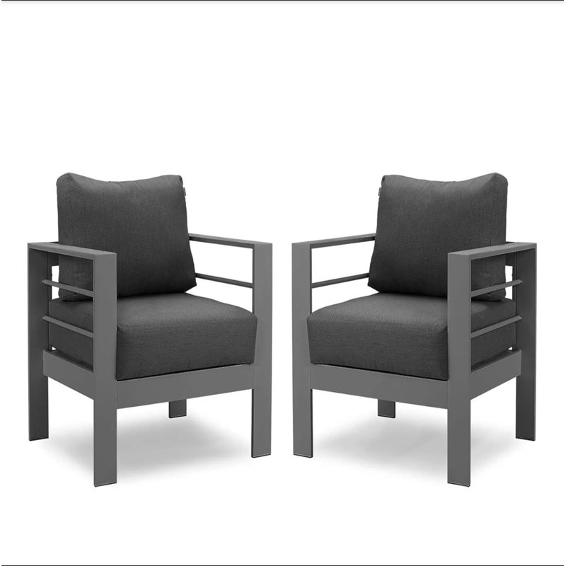 Set Of 2  28" All-Weather Metal Patio Armchairs, Gray, Light Gray