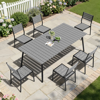 Cyanna 6 - Person Metal Patio Dining Set with Rectangular Table