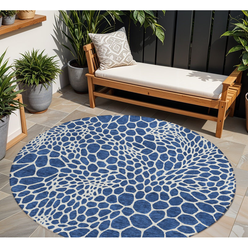 Tapis rond lavable intérieur / extérieur bleu marine 8 pi