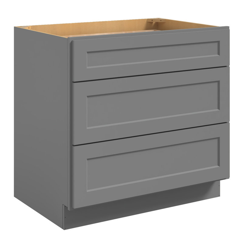 Armoire de base prête à assembler à 3 tiroirs, Gris foncé, H 34,5 po x l 36 po