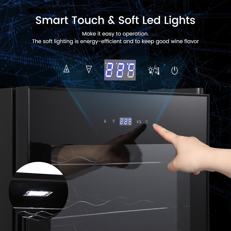 24 Bottles Wine Cooler Refrigerator,Freestanding Compact Wine Fridge with Digital Control for Fridge With 40-66F Digital Temperature Control Glass Door