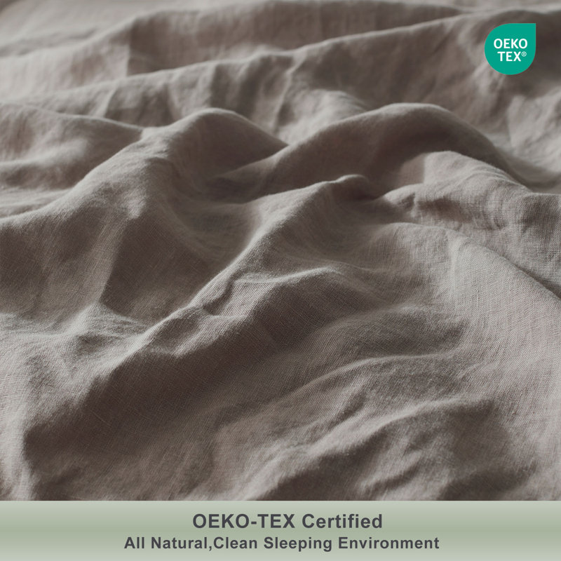 TOSMO 100% Linen Duvet Cover Set with Button Closure,Soft Breathable Durable Farmhouse Bedding, Taupe