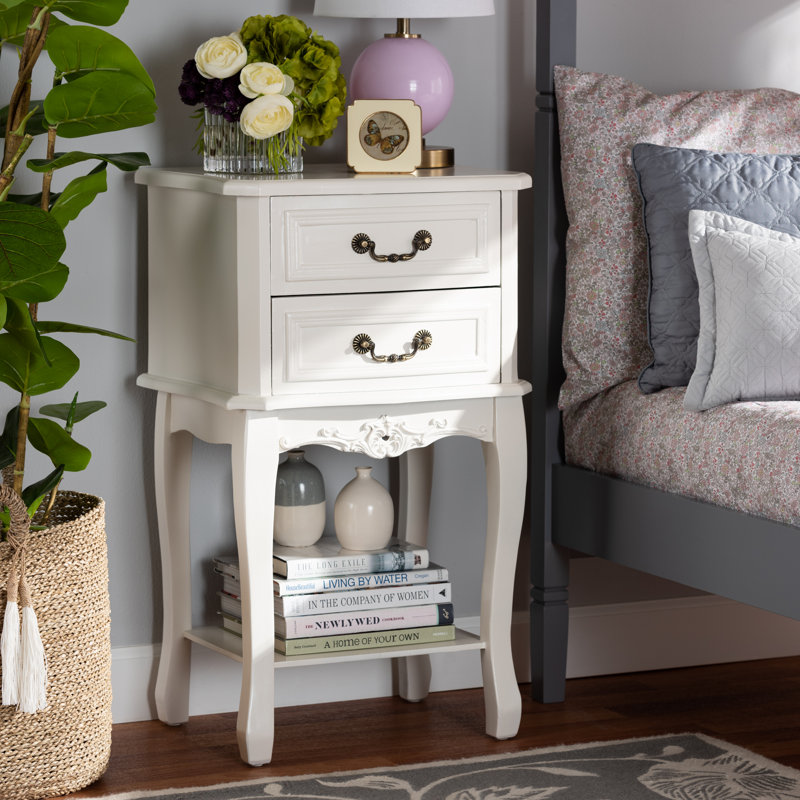 Deanthony 2-Drawer Nightstand in White Finish With Brass Handles, 31.1'' H X 18.9'' W X 13.78'' D