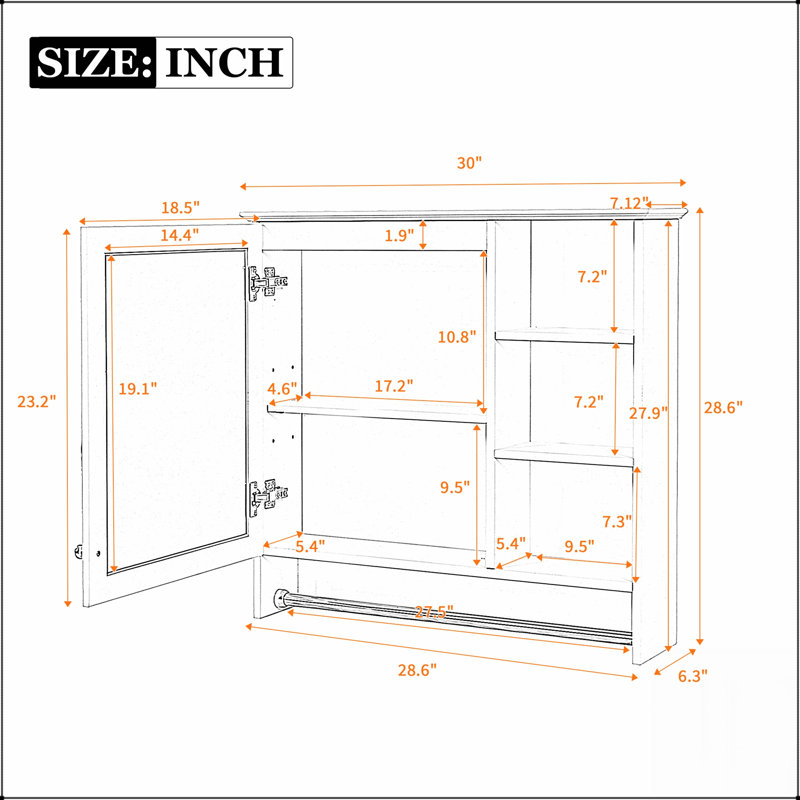 Armoire à miroir 30 po 2 en 1 avec tablette réglable, charnières à fermeture en douceur, panneau de fibres à densité moyenne de haute qualité pour le rangement de la salle de bain et de la chambre à coucher