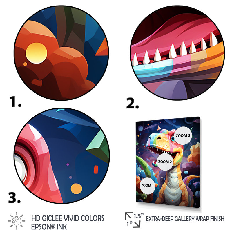 Cubiste mignon, dinosaure pour enfants - art mural dinosaure, Cadre photo blanc, H 44 po x l 34 po x P 1,5 po