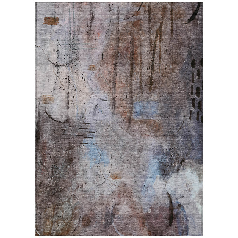 Machine Washable Indoor/Outdoor Xhevrie Taupe Rug, Rectangle 8' x 10'