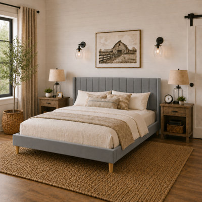 Eriksay Low Profile Upholstered Platform Bed with Wingback Headboard