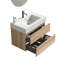 Meuble-lavabo mural de style moderne du milieu du siècle, grille en chêne, double tiroir, structure en matériaux de qualité E1, quincaillerie silencieuse, ornementation, choix, mécanisme des tiroirs