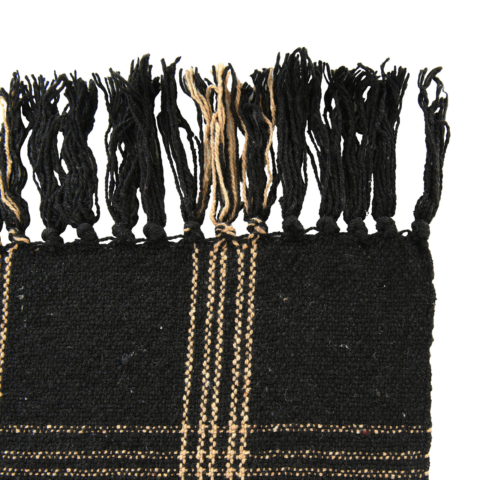 Eunice Soft Woven Reclaimed Cotton Blend Throw with Fringe, Black and Tan Plaid