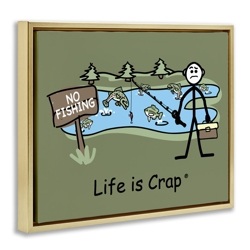 «No Fishing at Pond Floater» par LIC, Cadre flottant métallique doré, H 25 po x l 31 po