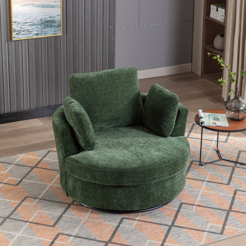 Achorn 42" W Recessed Arm Slipcovered Swivel Barrel Chair, Green Polyester