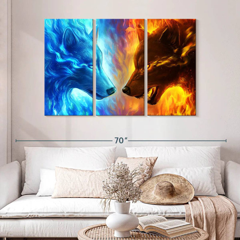 Fire And Ice Wolves, 32" H x 50" W