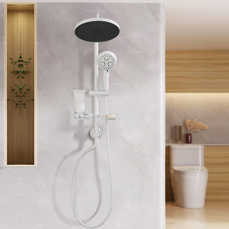 Wall Mount Shower System, 10" Rainfall Shower Head With Slider Bar Handheld Spray And Soap Dish, Matte Black