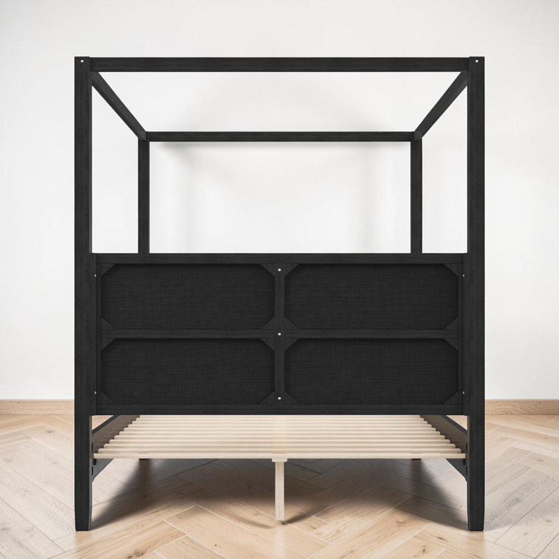 Lit plateforme à baldaquin en bois, tête de lit rembourrée, style ferme moderne, chambre, Grand lit, Noir