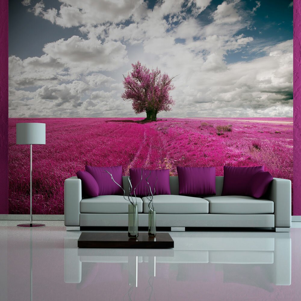 Glatte Fototapete Magenta-Wiese 1,93 m x 250 cm