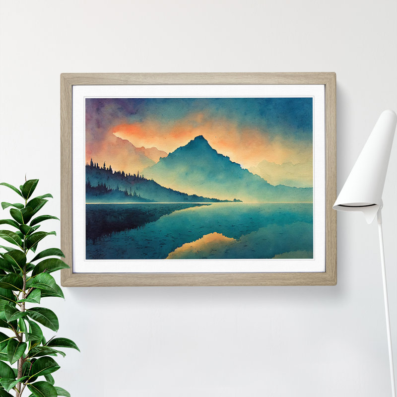 Magical Mountain Lake - Framed Print, 34cm H x 46cm W x 2cm D, Oak