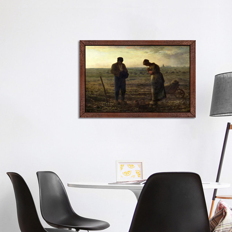 The Angelus by Jean-Francois Millet - Print on Canvas, 45.72 cm H x 66.04 cm W x 4.445 cm D, Brown Floater Framed
