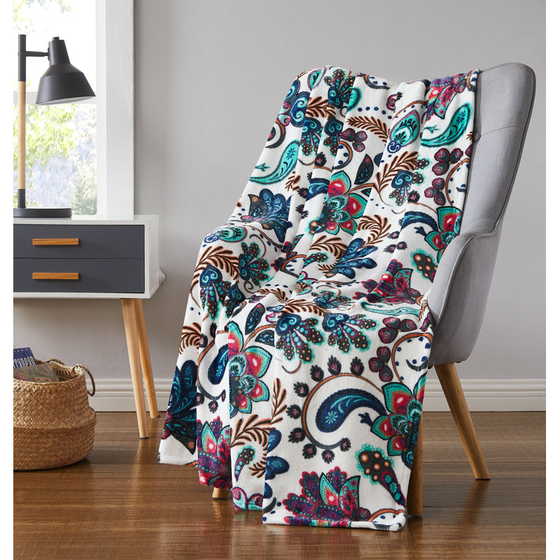 Multicolor Jacobean Printed Cotton Flannel Throw Blanket
