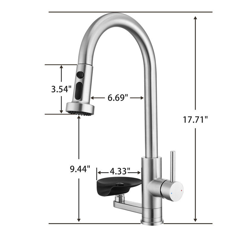 3-in-1 High-Arc Pull-Down Kitchen Faucet with Press-Activated Glass Rinser and Multi-Function Sprayer, Brushed Nickel